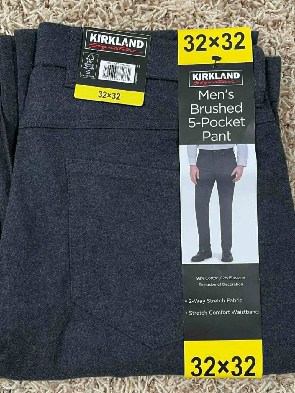 Kirkland Signature Men's Brushed 5-Pocket Pants Black, Size 32x32 (New)
